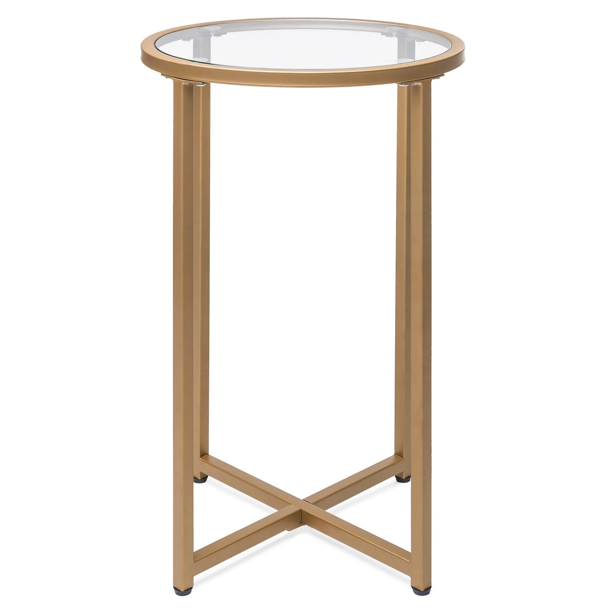 16in Modern Round Side Table Accent Furniture w/ Metal Frame, Glass Top