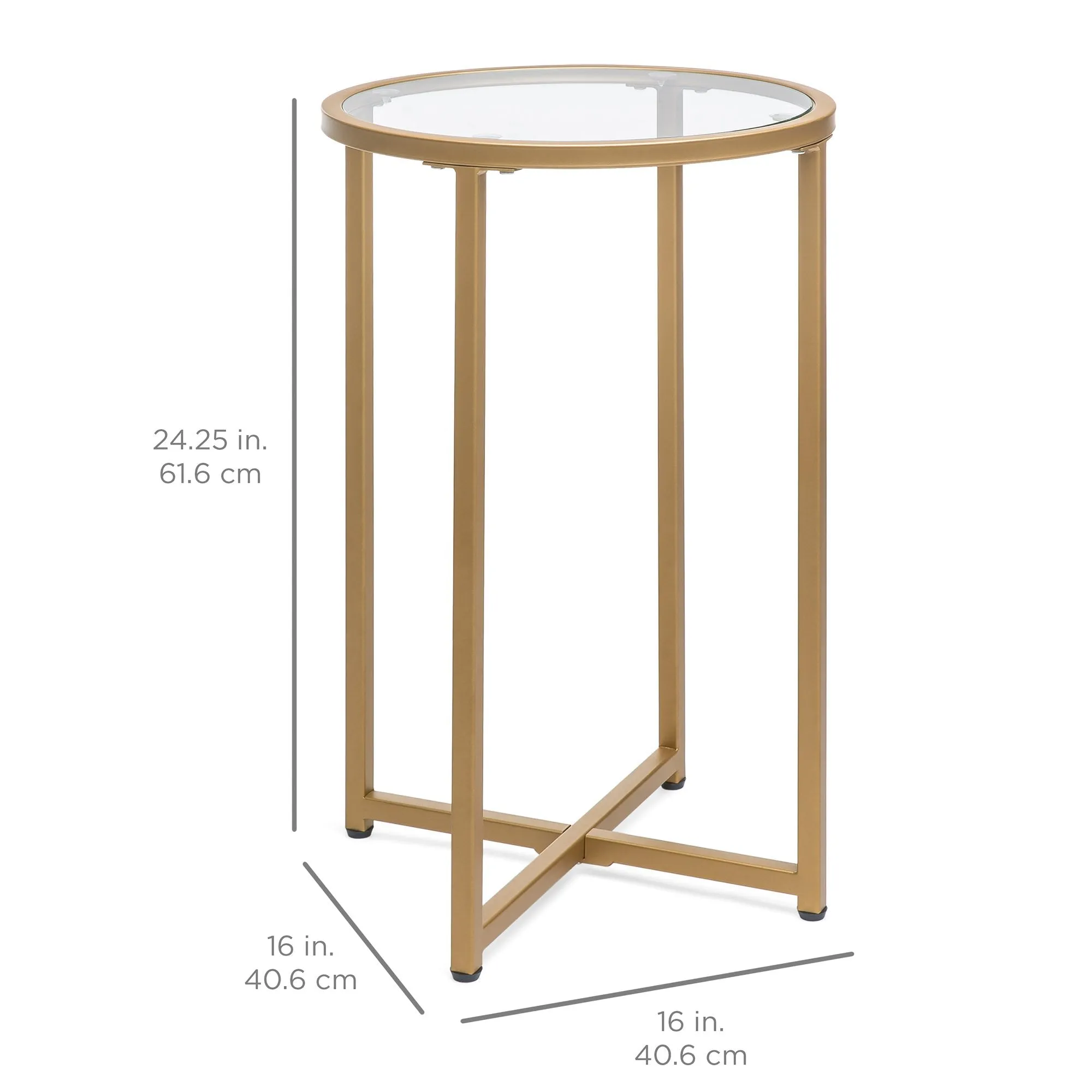 16in Modern Round Side Table Accent Furniture w/ Metal Frame, Glass Top