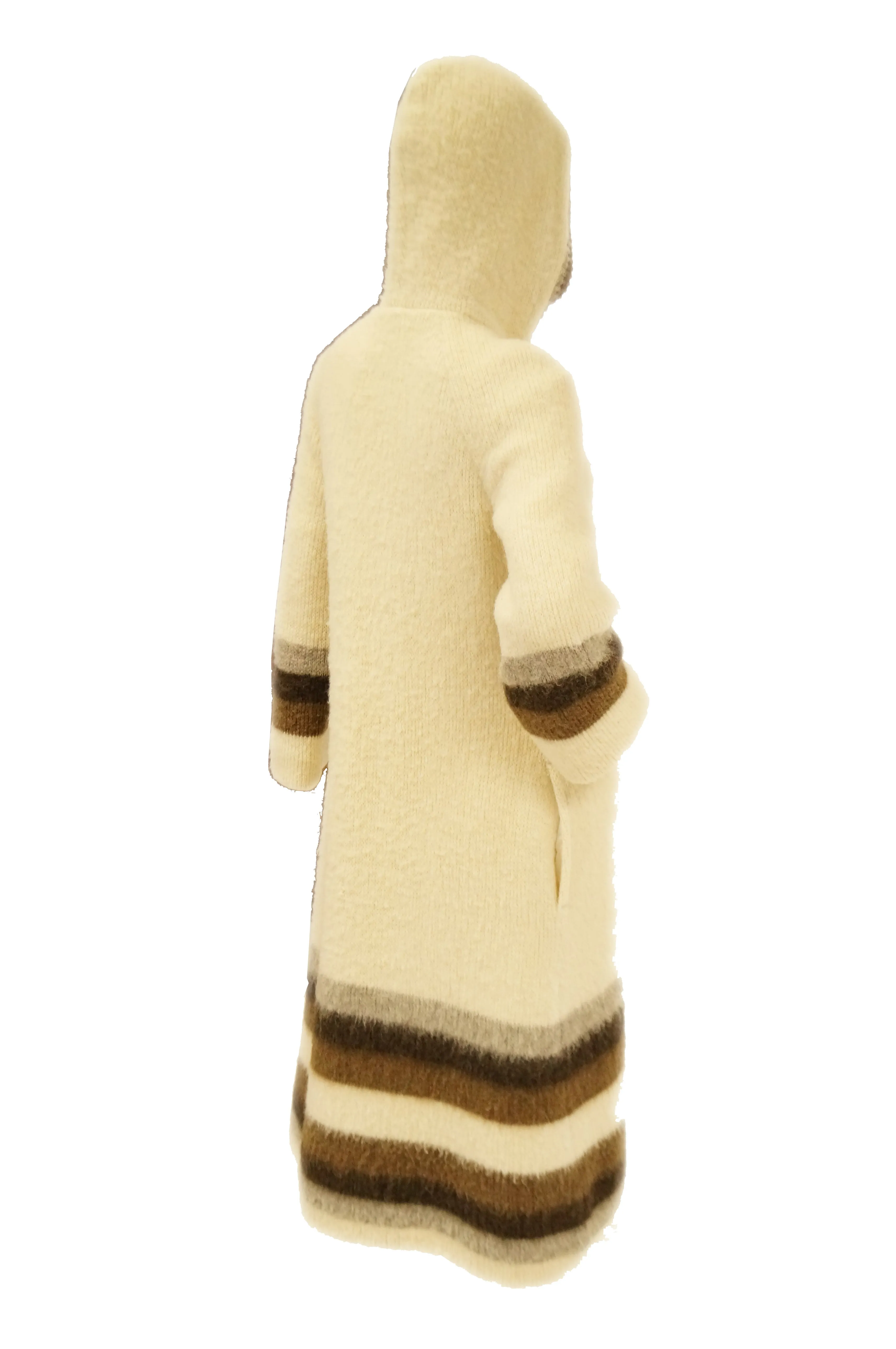 1960s Hilda Icelandic Wool Coat with Hood and Stripe Detail