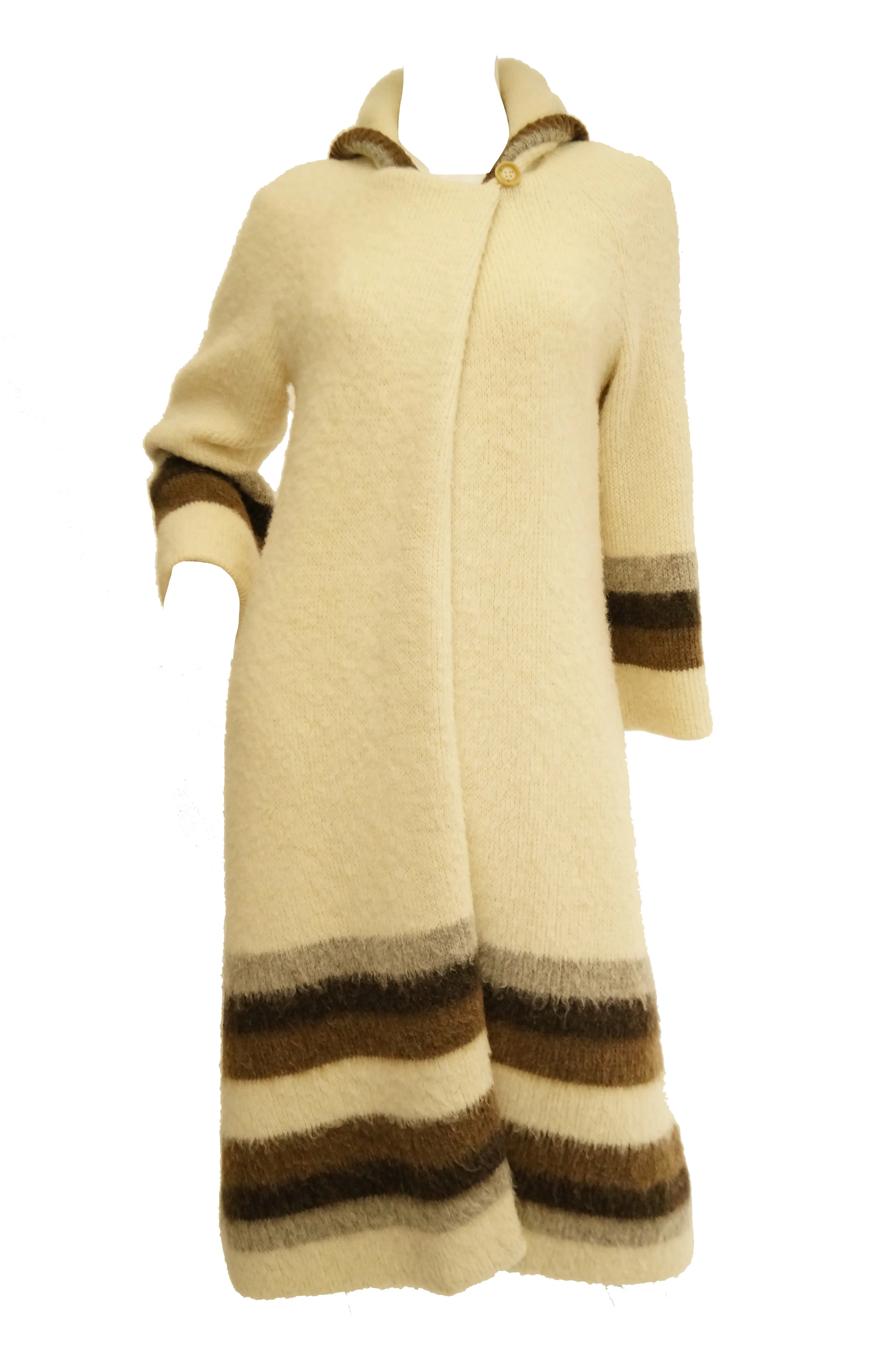 1960s Hilda Icelandic Wool Coat with Hood and Stripe Detail