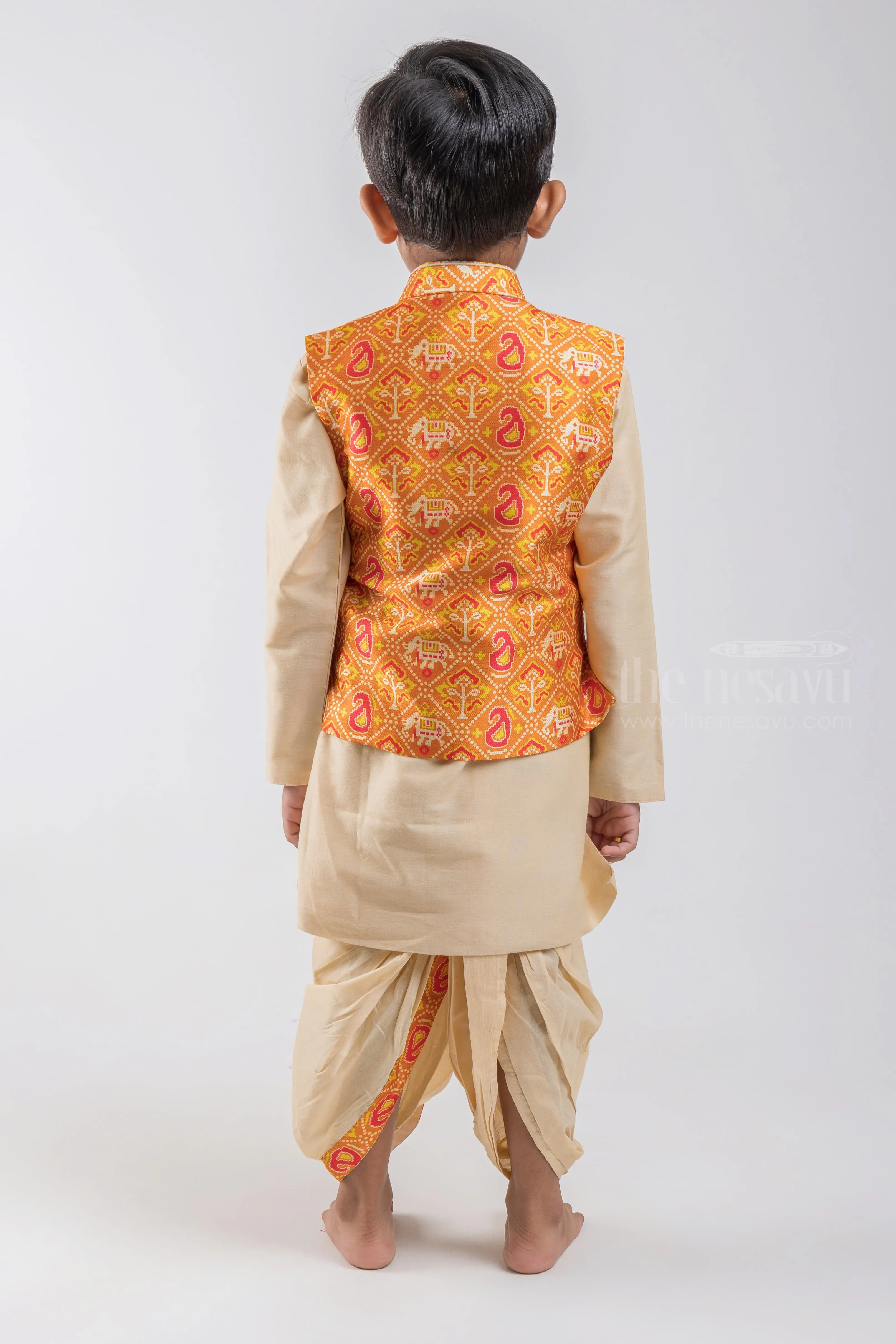 2 Set Pant Designer Kurta For Baby Boys With Orange Overcoat