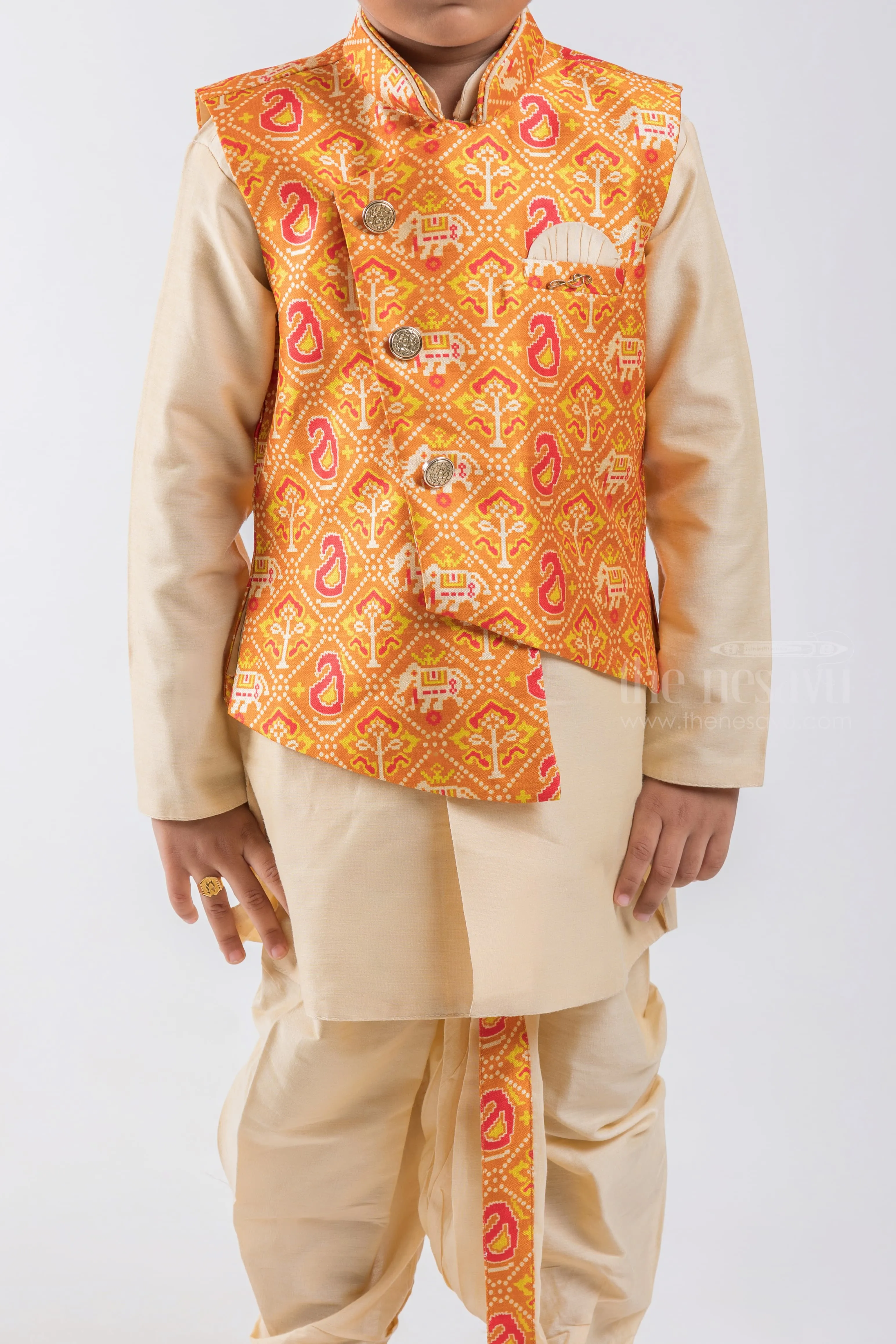 2 Set Pant Designer Kurta For Baby Boys With Orange Overcoat