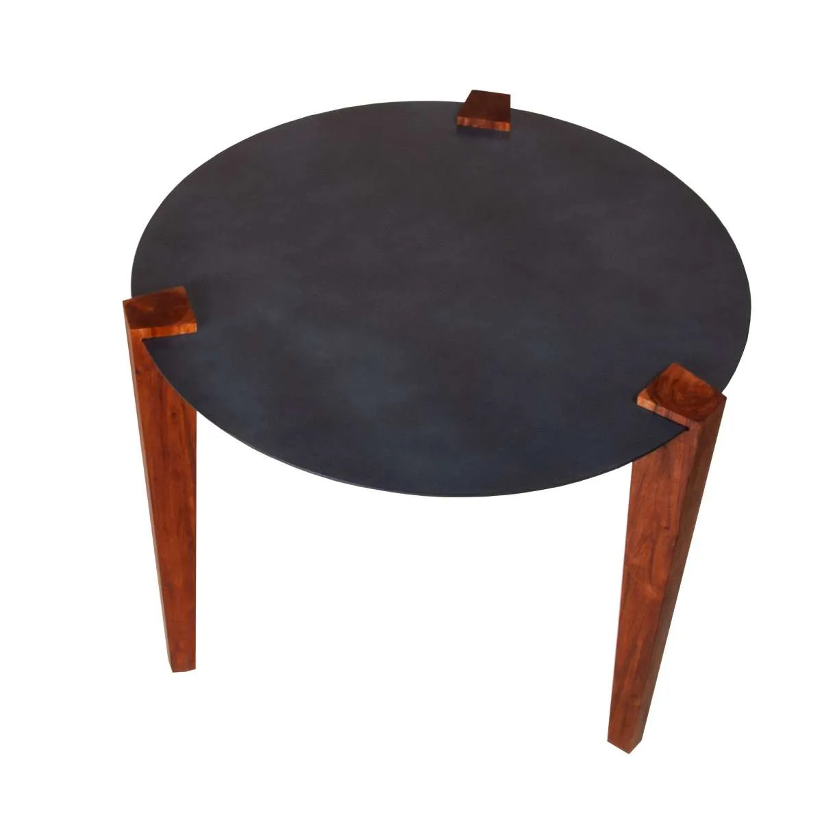 20 Inches Round Metal Top Side End Table With Tapered Legs, Brown And Black By Benzara