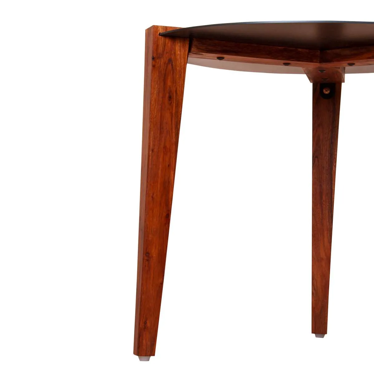 20 Inches Round Metal Top Side End Table With Tapered Legs, Brown And Black By Benzara