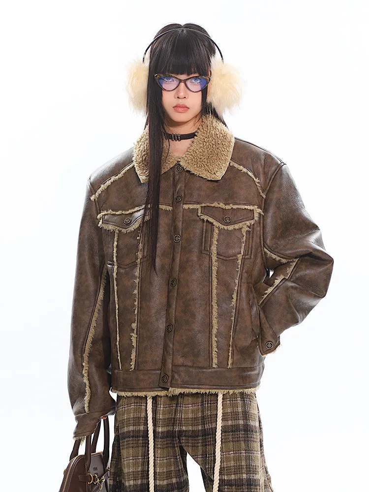 【24s Nov.】American Retro Thickened Distressed Plush Patchwork Coat