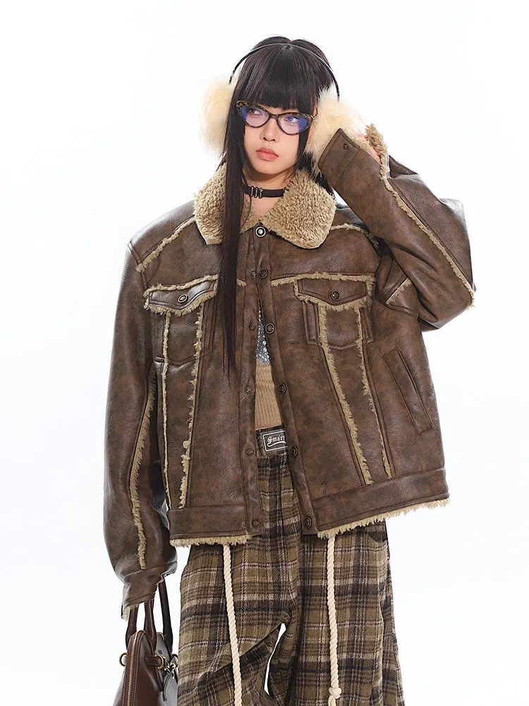 【24s Nov.】American Retro Thickened Distressed Plush Patchwork Coat