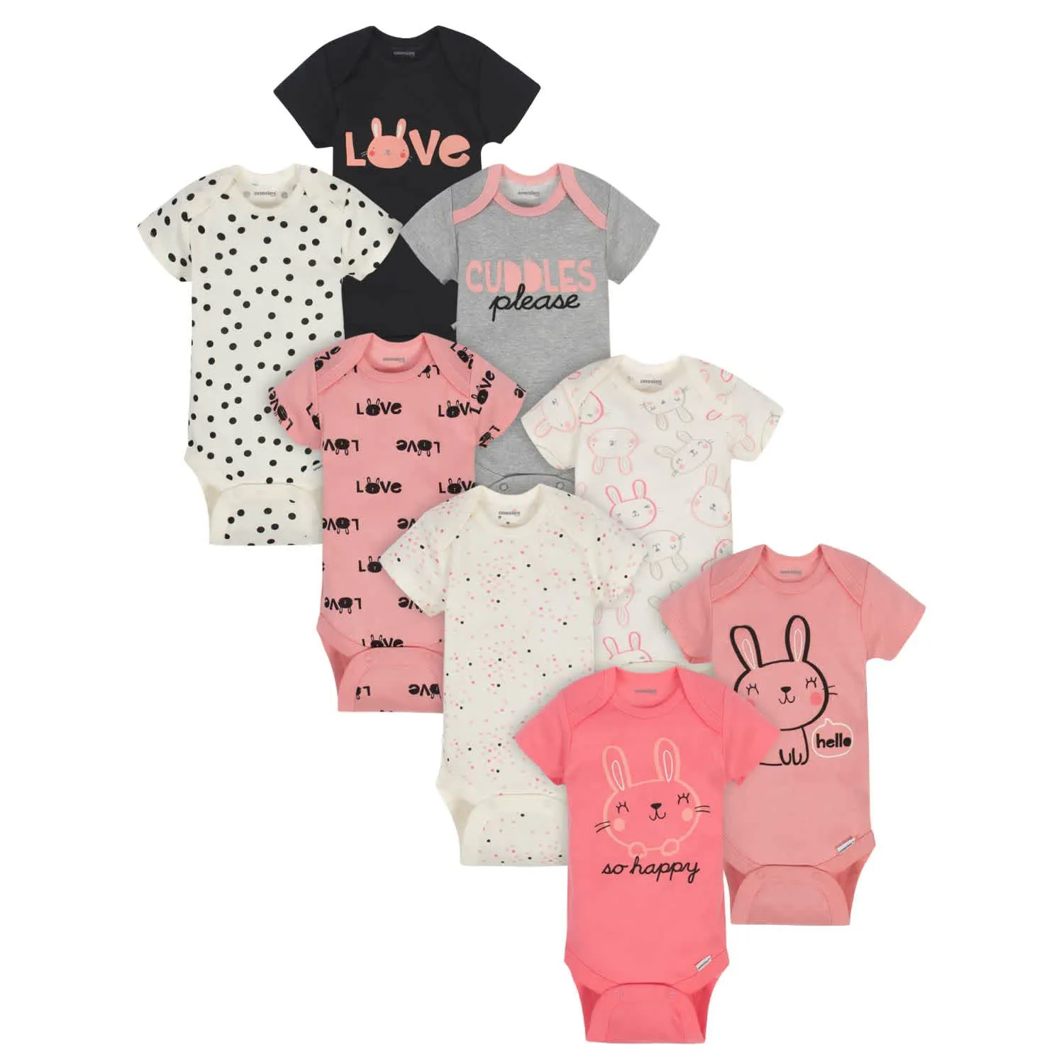 8-Pack Baby Girls Bunny Onesies® Brand Bodysuits