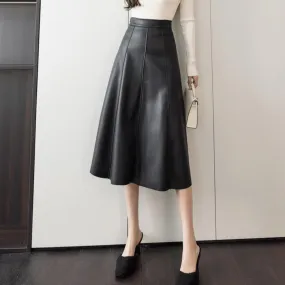 A-line Leather Splicing High Waist Skirt