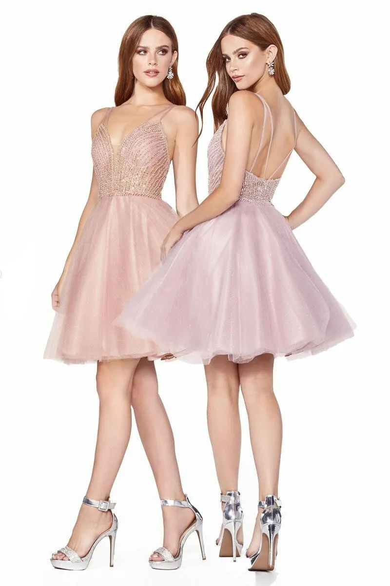 A-line short dress with embellished bodice and layered tulle glitter skirt  CDCD0148