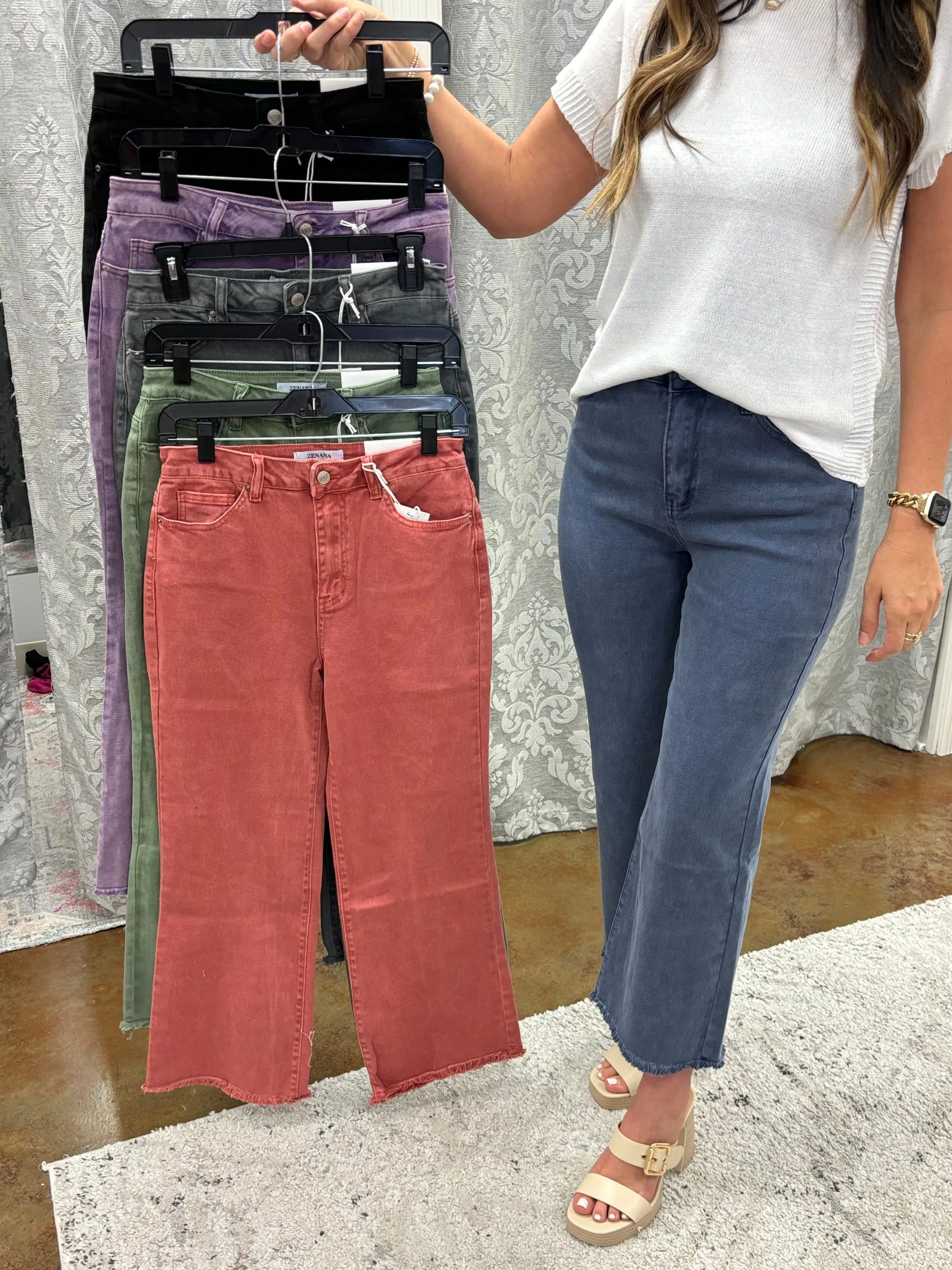 Acid Wash High Waist Frayed Hem Bootcut Pants