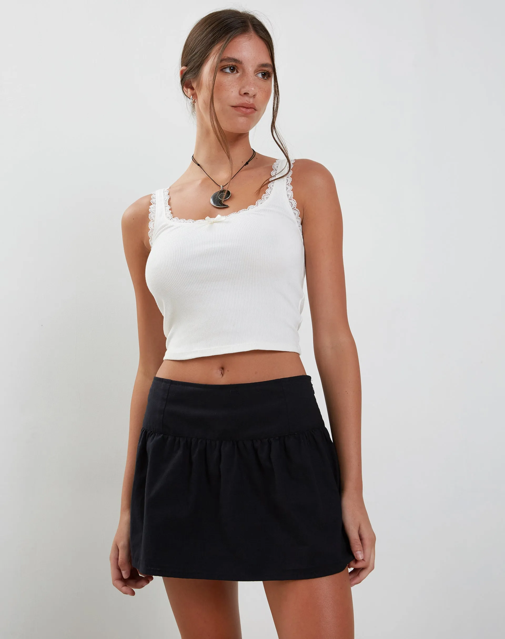 Adini Mini Skirt in Black Dobby