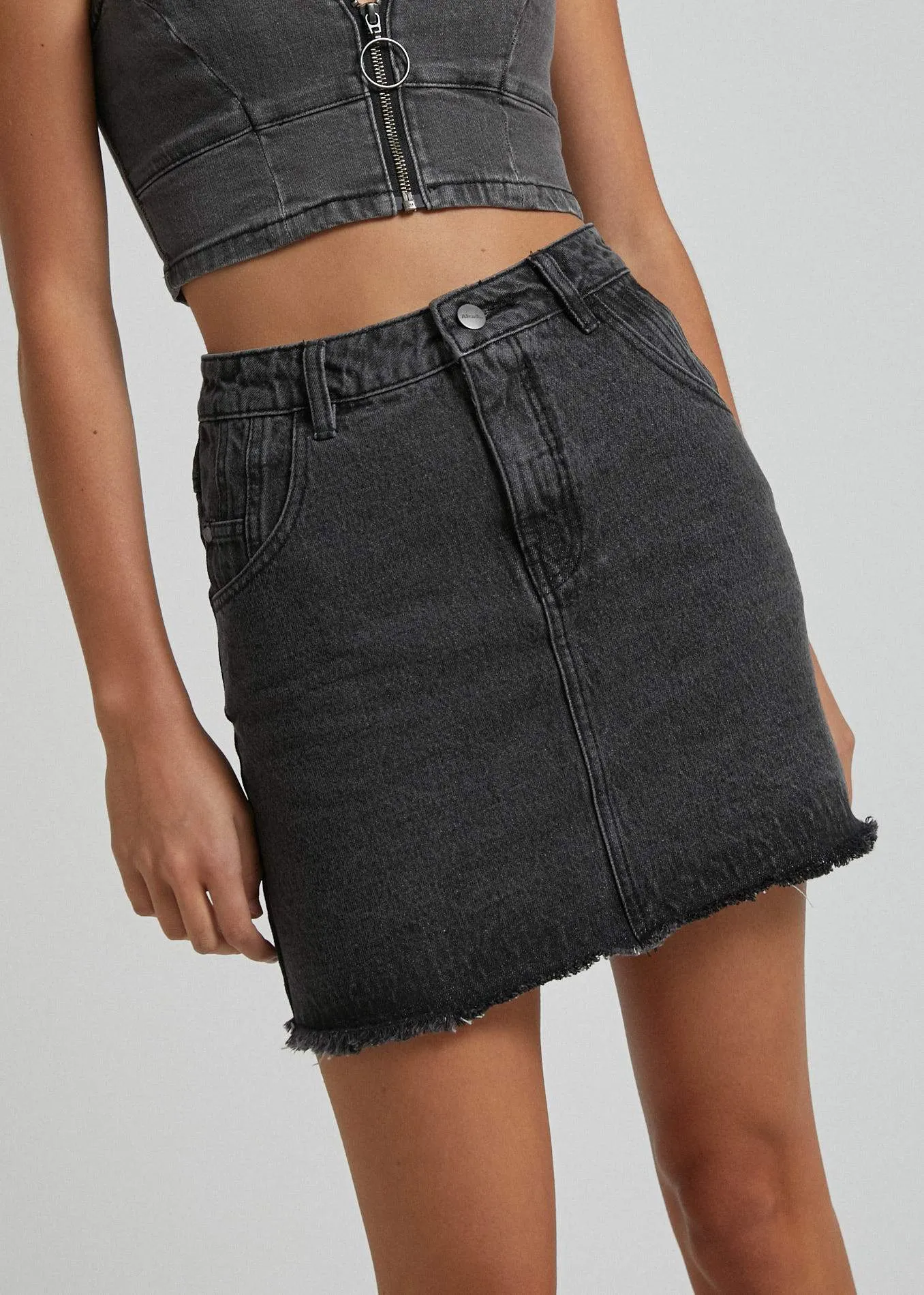 Afends Womens Denny - Raw Denim Skirt - Stone Black