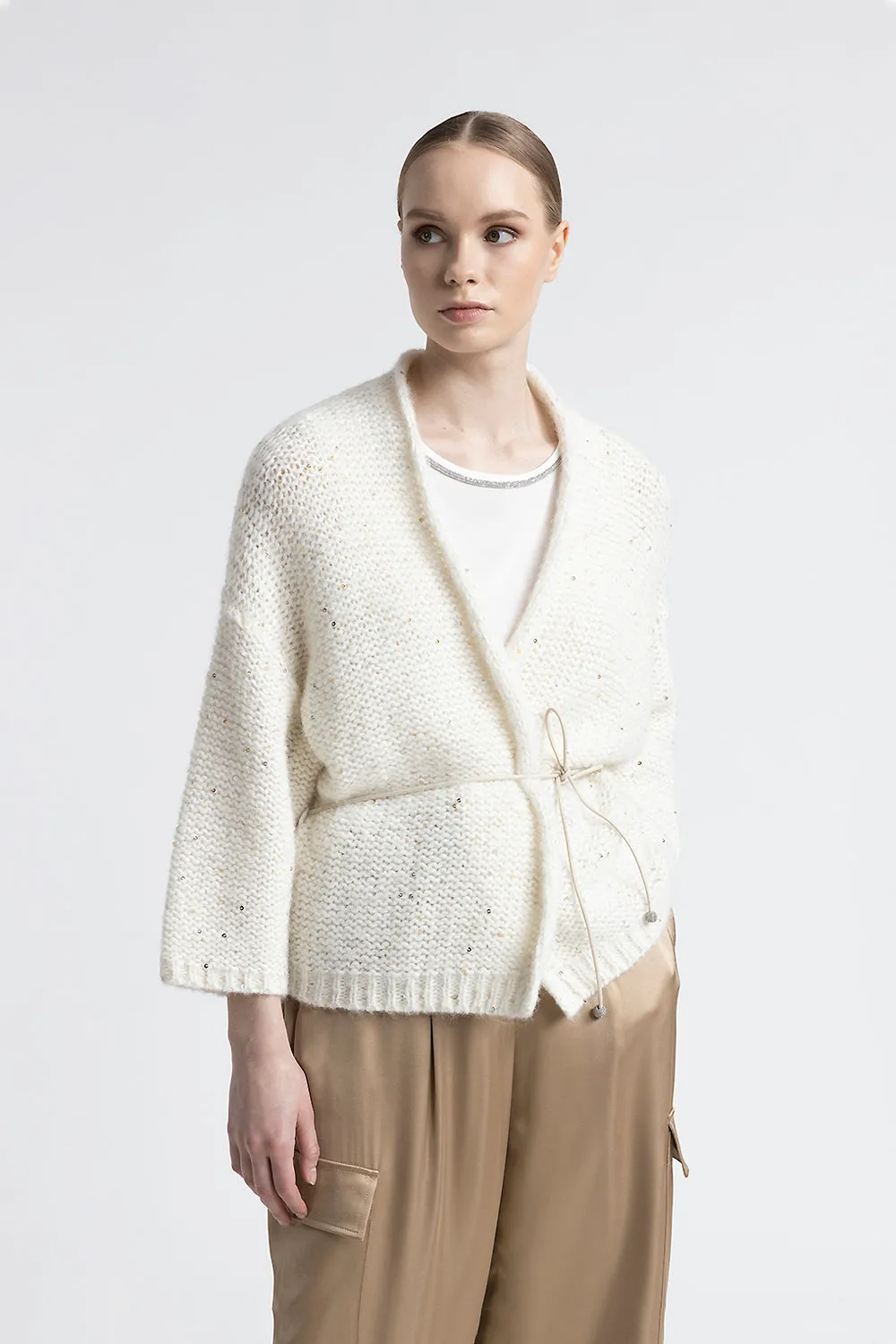 Alpaca wool oversize cardigan with sequins