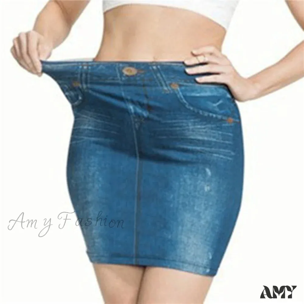 Amy Fashion - Trendy Retro Black Blue Hip Denim Skirt