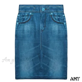 Amy Fashion - Trendy Retro Black Blue Hip Denim Skirt