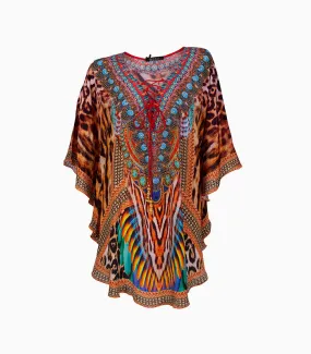 Animal Print Short Kyra Tunic Top - Viscose Silk Kaftan