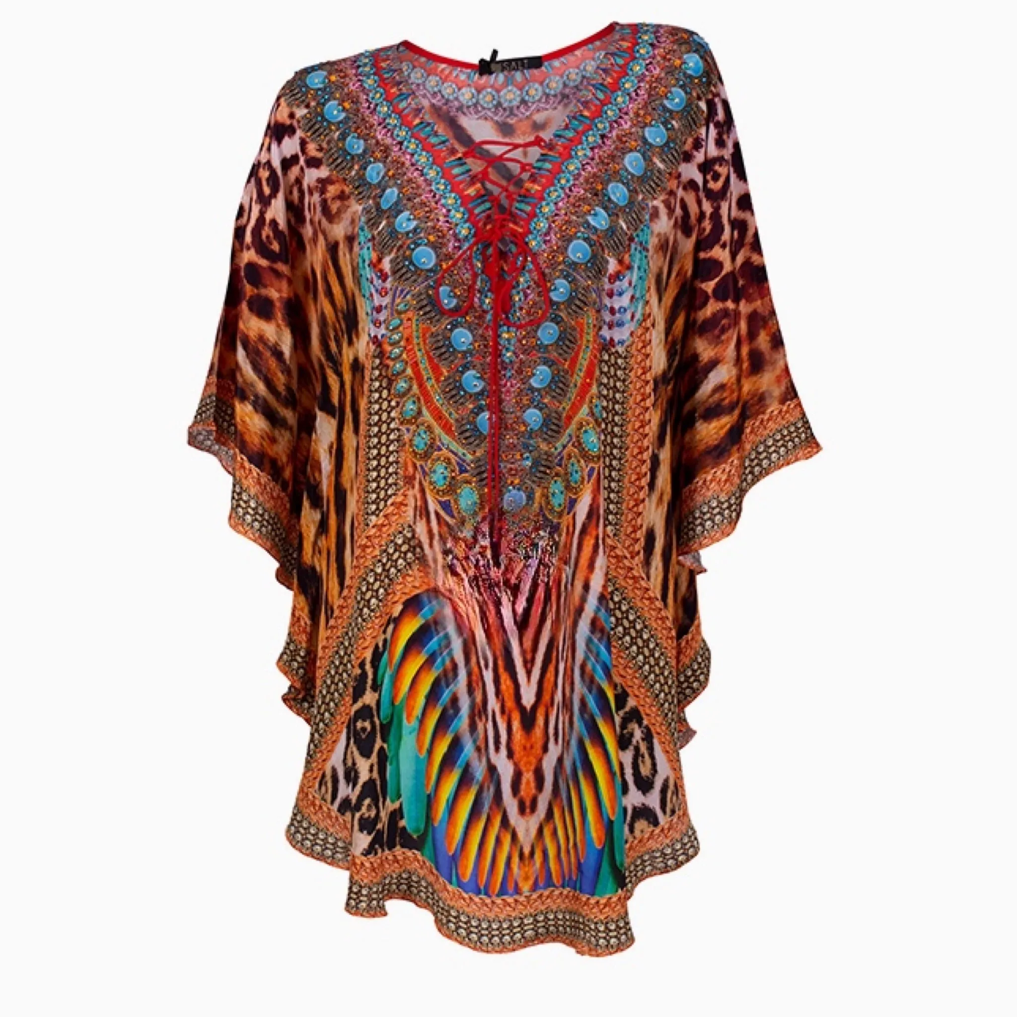 Animal Print Short Kyra Tunic Top - Viscose Silk Kaftan