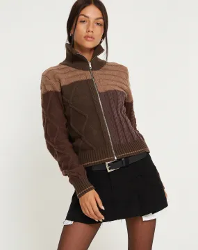 Arelius Knitted Jacket in Tonal Brown