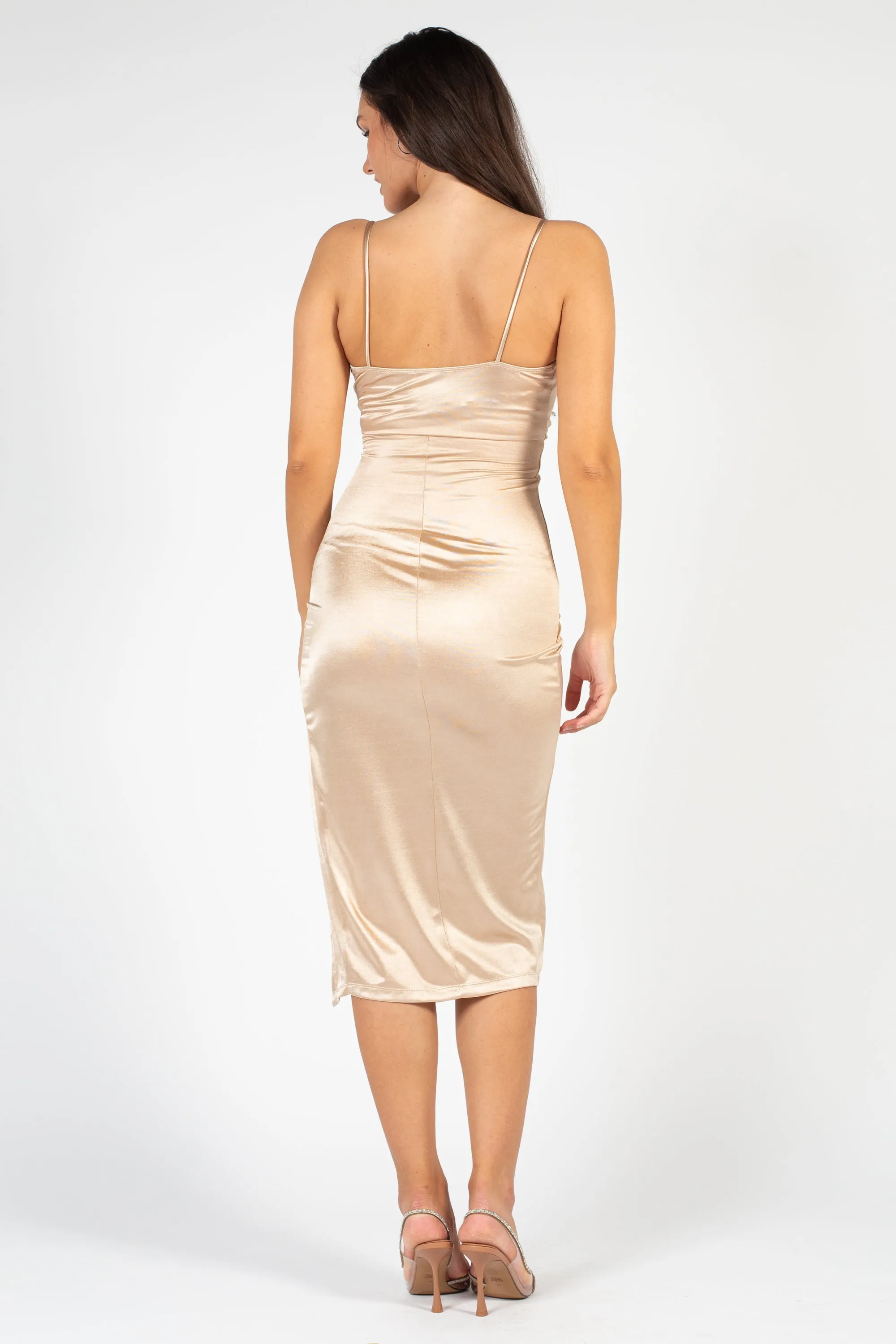 Aveline Tulip Bottom Satin Midi Dress