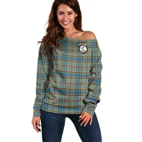 Balfour Blue Tartan Off Shoulder Women Sweater with Family Crest