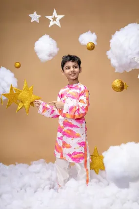 Be Your Own Sunshine Off White Printed Kurta and Off White Pants Set for Boys