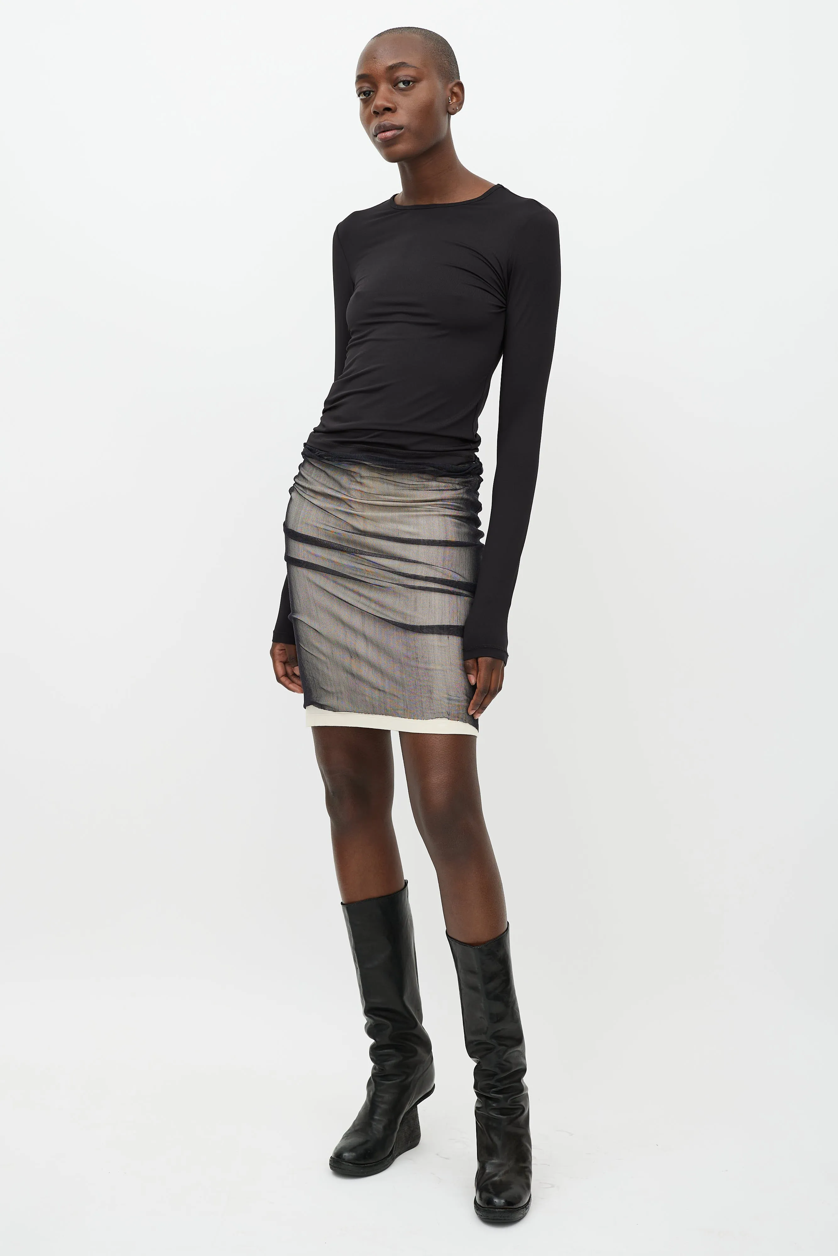 Beige & Black Layered Mesh Skirt