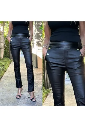 Bevy Flog Sofia Cropped Pull On Flare Pants | Black Vegan Leather | Offered Online Only