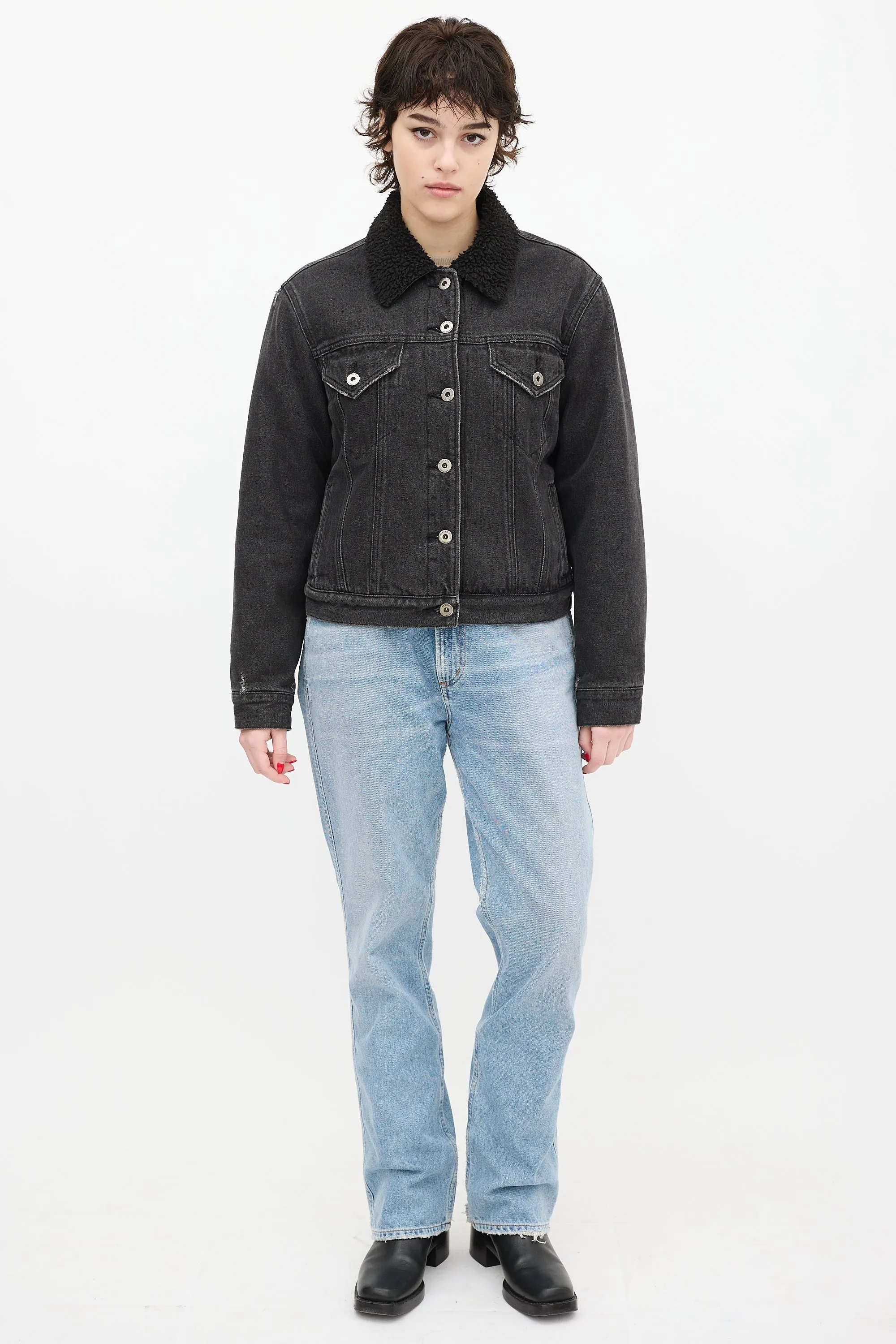 Black Denim Sherpa Trucker Jacket