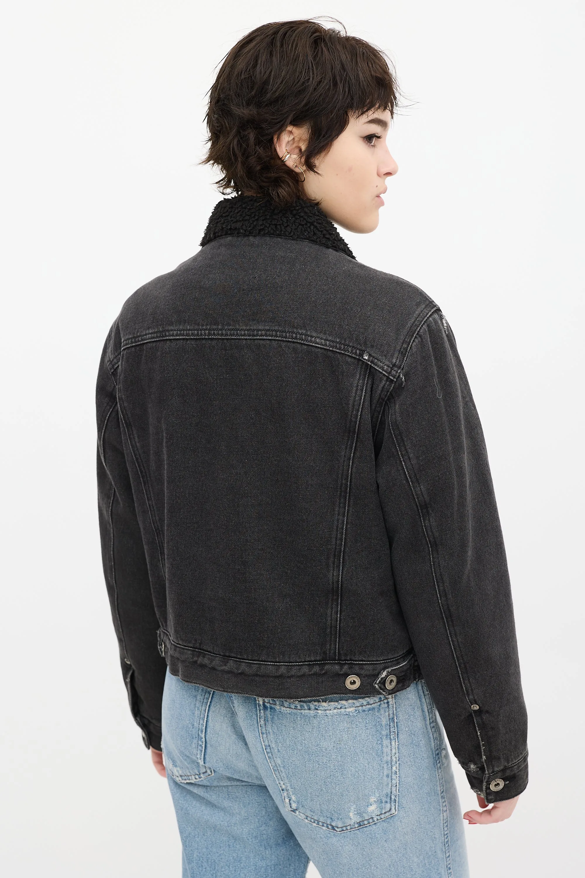 Black Denim Sherpa Trucker Jacket