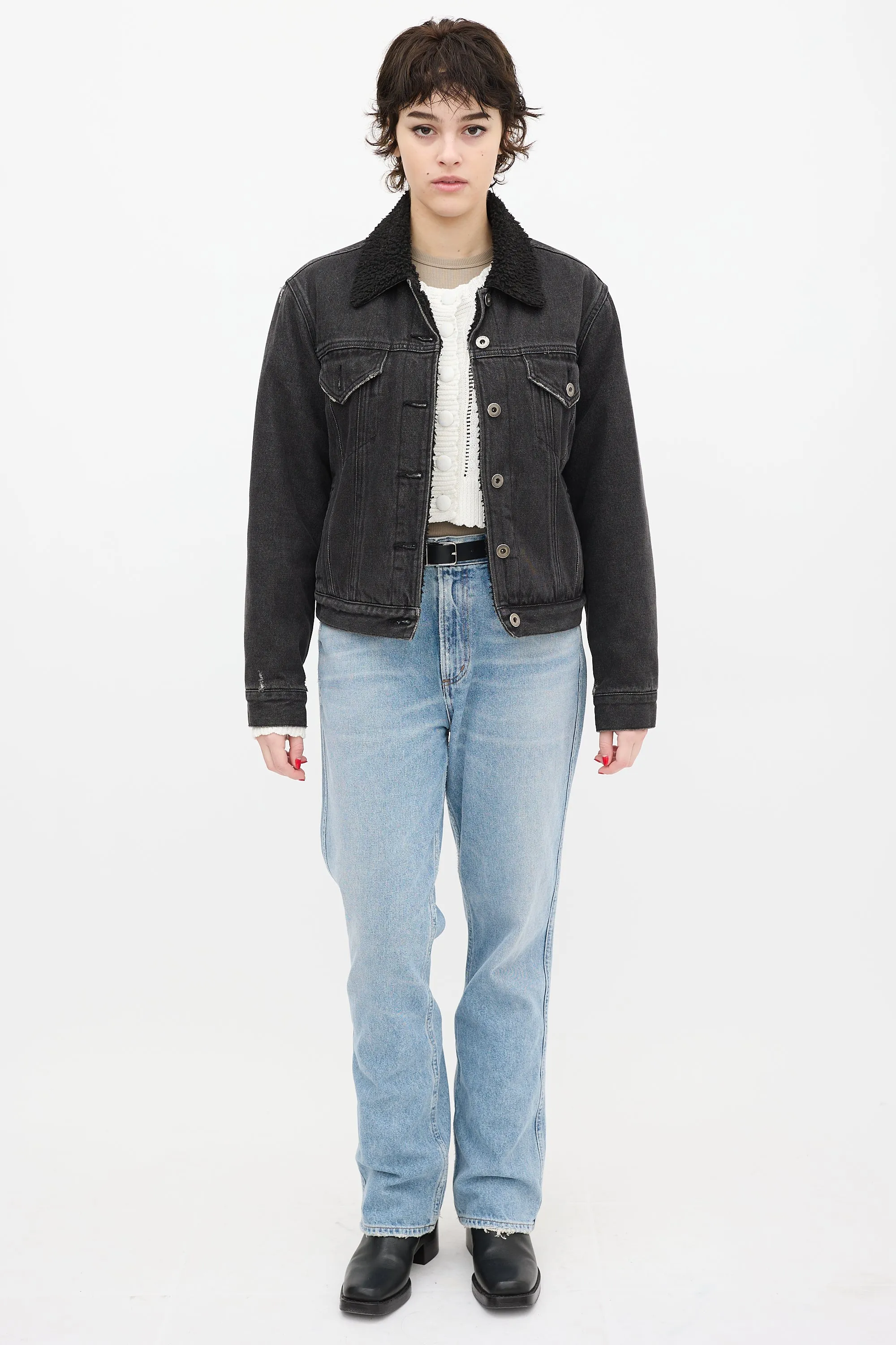 Black Denim Sherpa Trucker Jacket