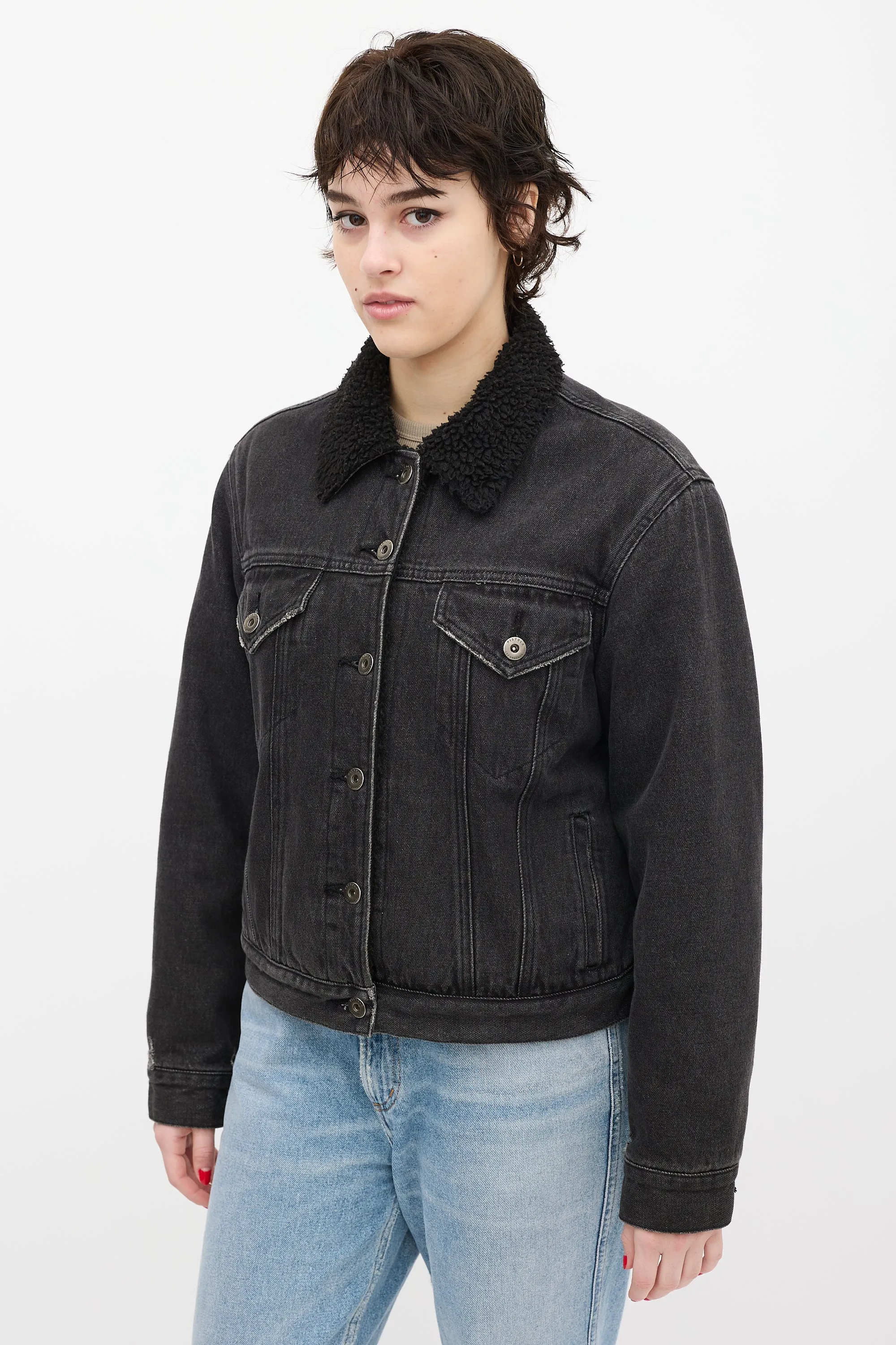 Black Denim Sherpa Trucker Jacket