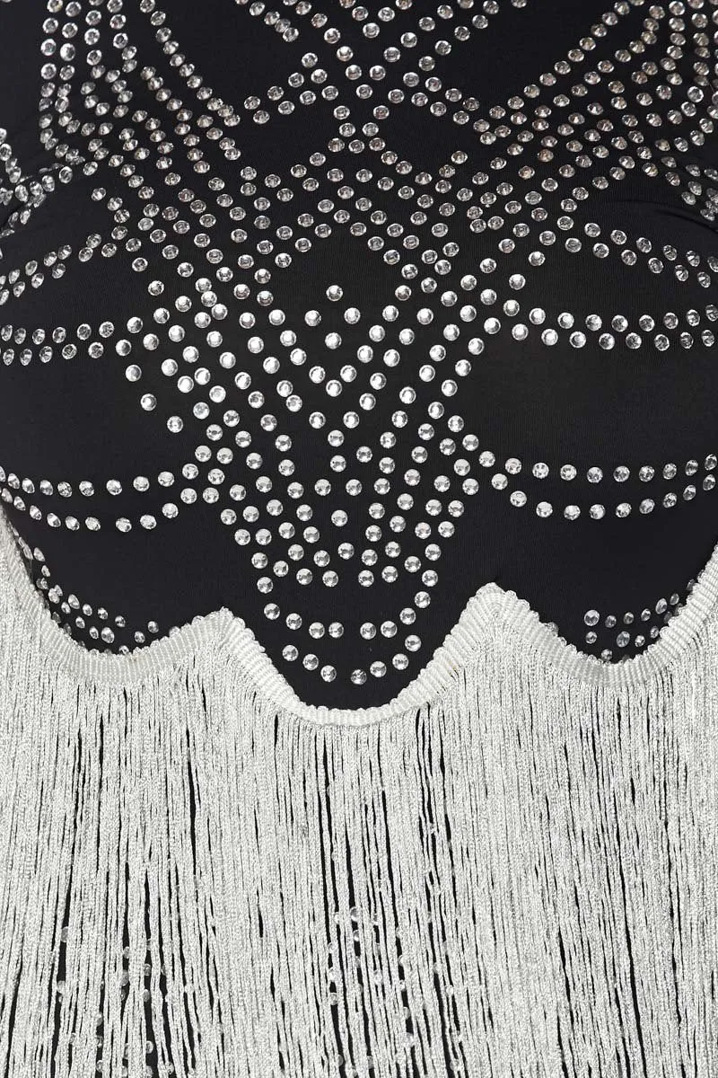 Black Fringe Rhinestone Bodycon Dress