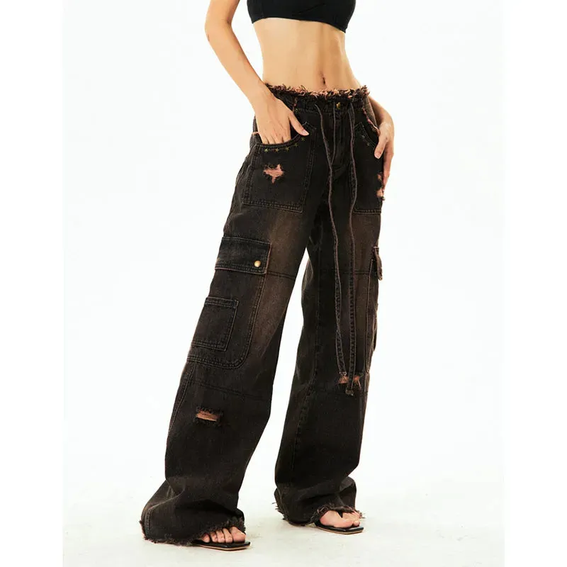 Black Gothic High Waist Denim Pants for Women