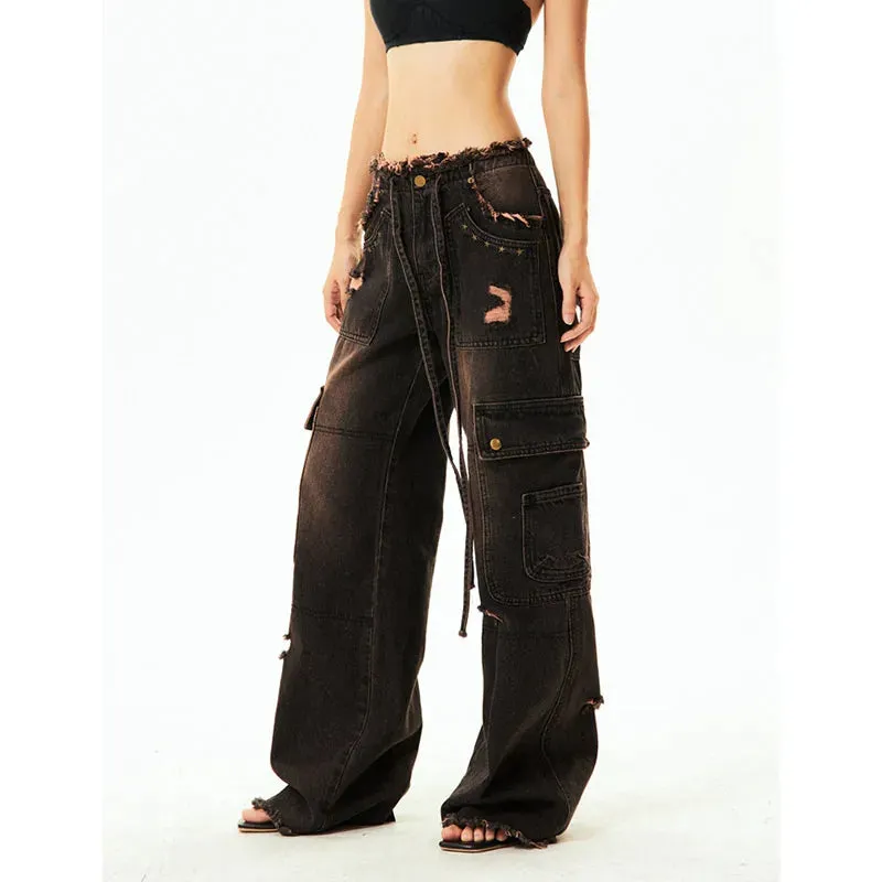 Black Gothic High Waist Denim Pants for Women