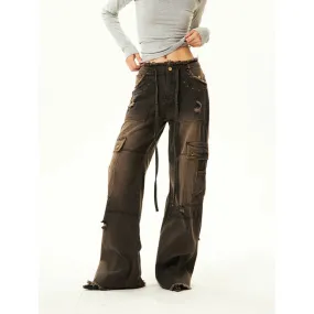 Black Gothic High Waist Denim Pants for Women