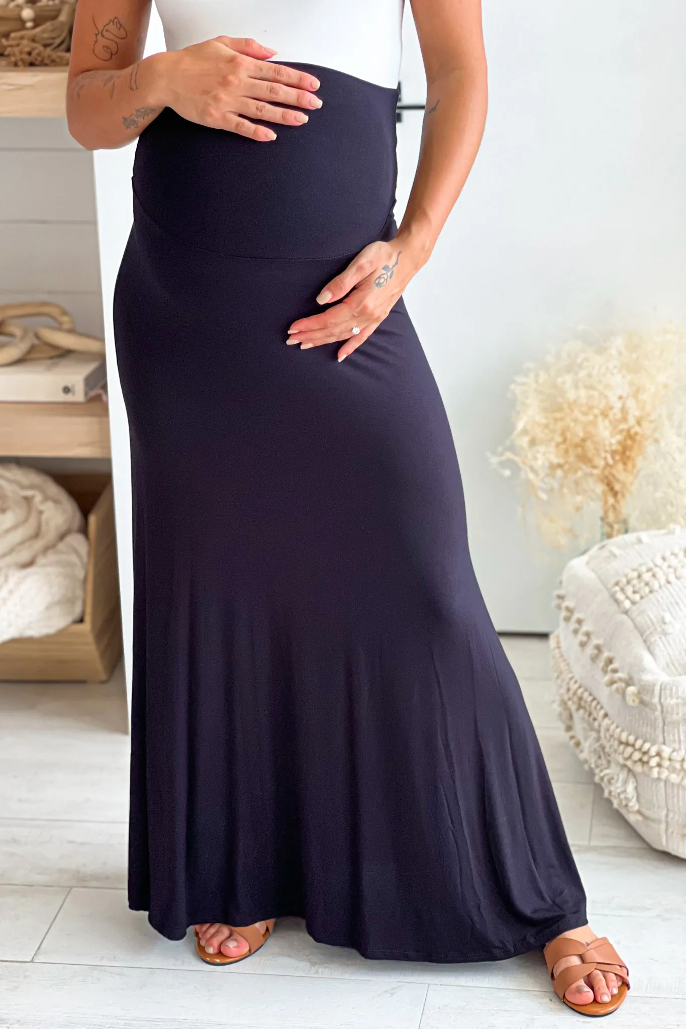 Black High Waist Maternity Maxi Skirt