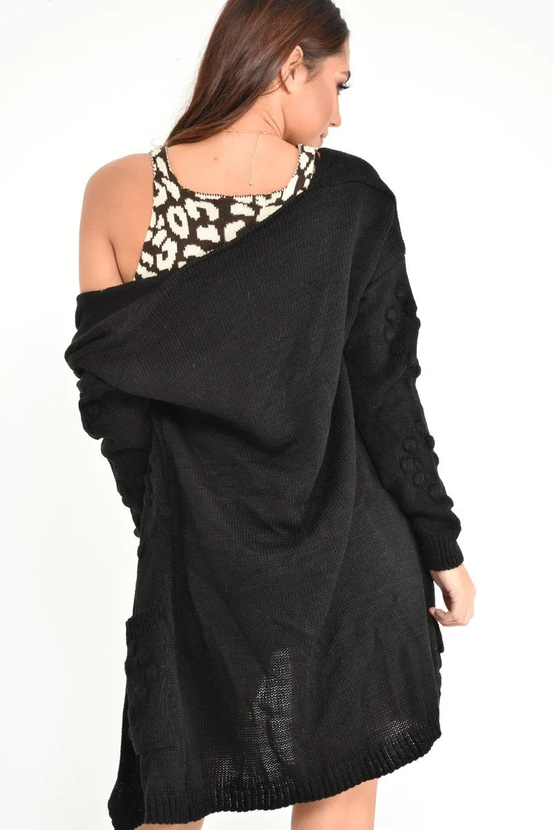 Black Knitted Longline Bobble Cardigan - Annette