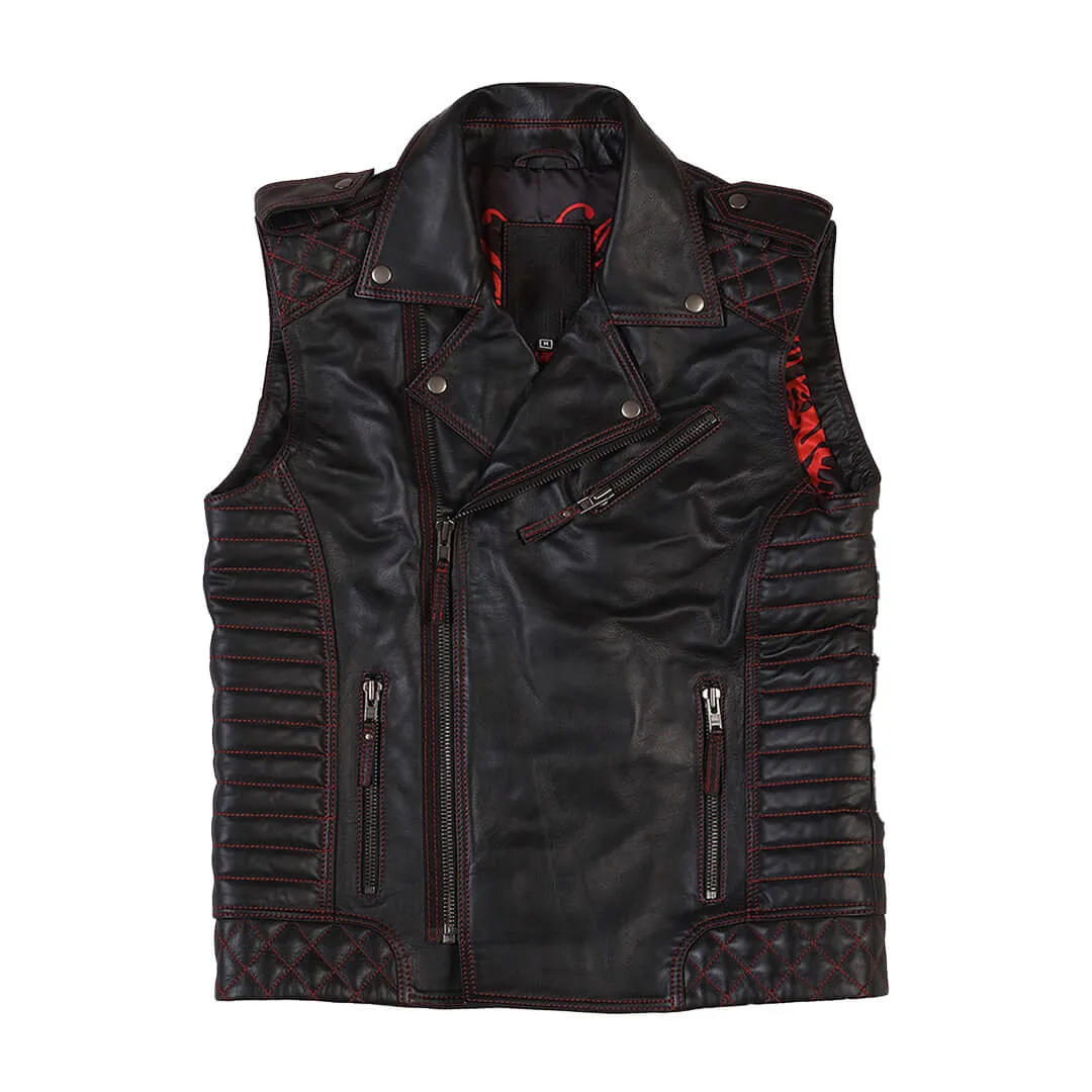 Black Motorcycle Quilted Leather Vest