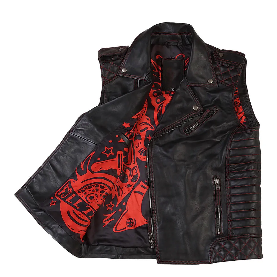 Black Motorcycle Quilted Leather Vest