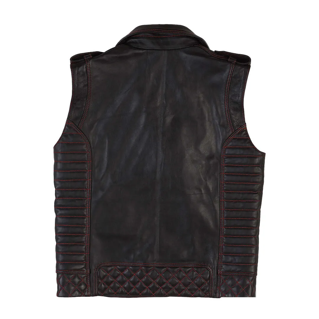 Black Motorcycle Quilted Leather Vest