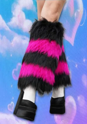 Black Pink Faux Fur Y2K Leg Warmers Cherrykitten