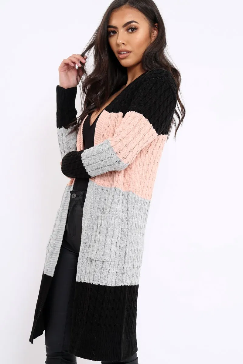 Black Rose and Grey Striped Cardigan - Nellie