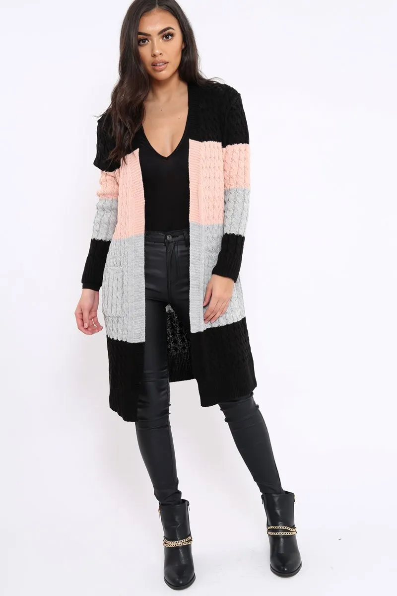 Black Rose and Grey Striped Cardigan - Nellie