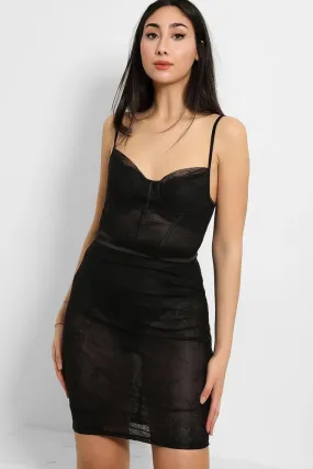 Black Sheer Lace Bodycon Dress