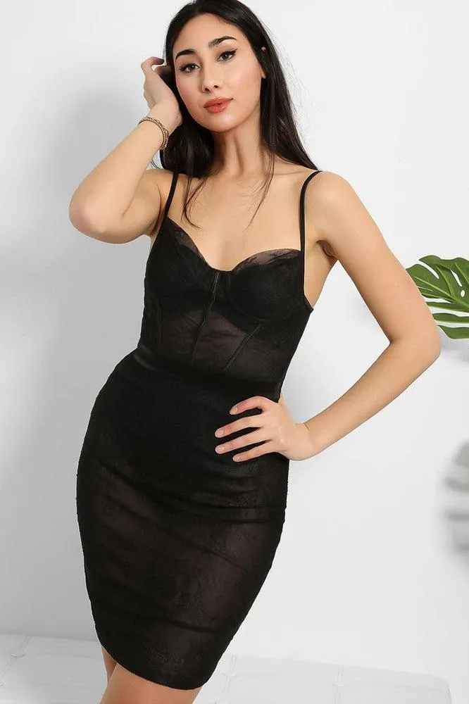 Black Sheer Lace Bodycon Dress