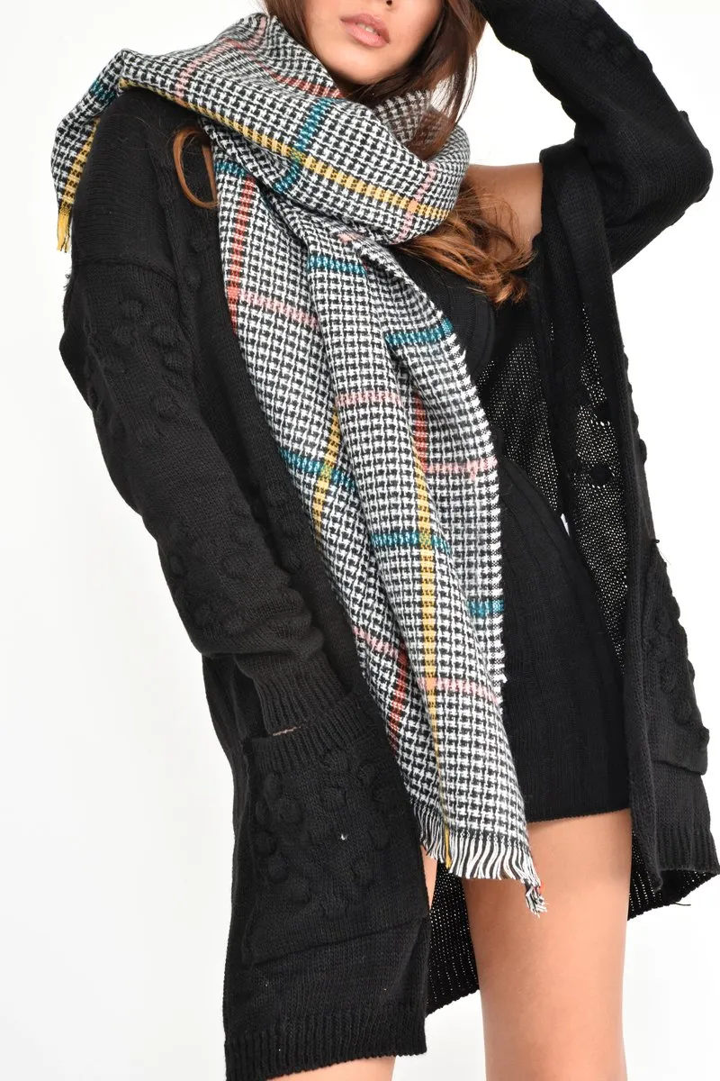 Black White Colour Block Houndstooth Scarf - Maryah