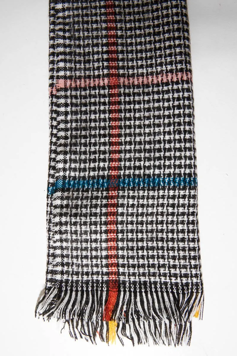 Black White Colour Block Houndstooth Scarf - Maryah