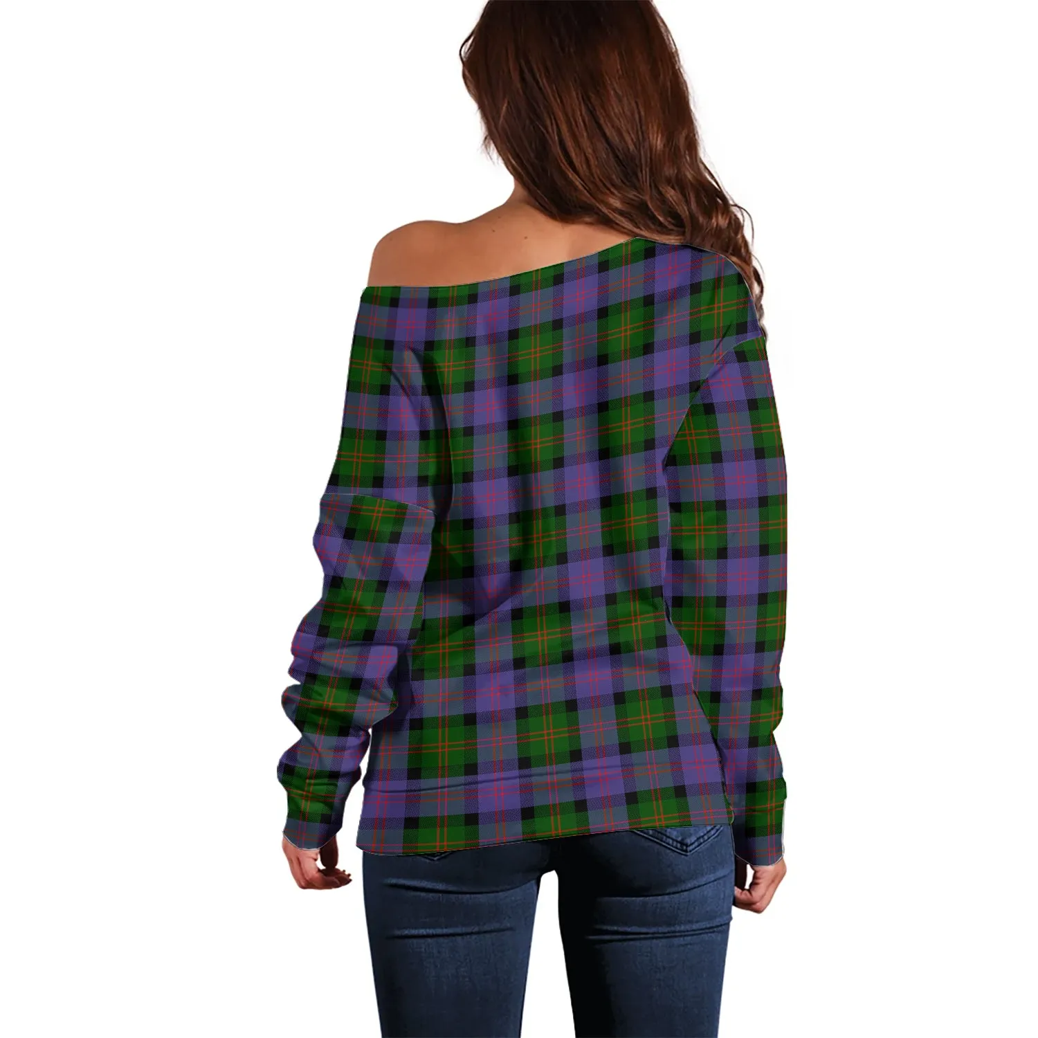 Blair Modern Tartan Off Shoulder Women Sweater with Family Crest