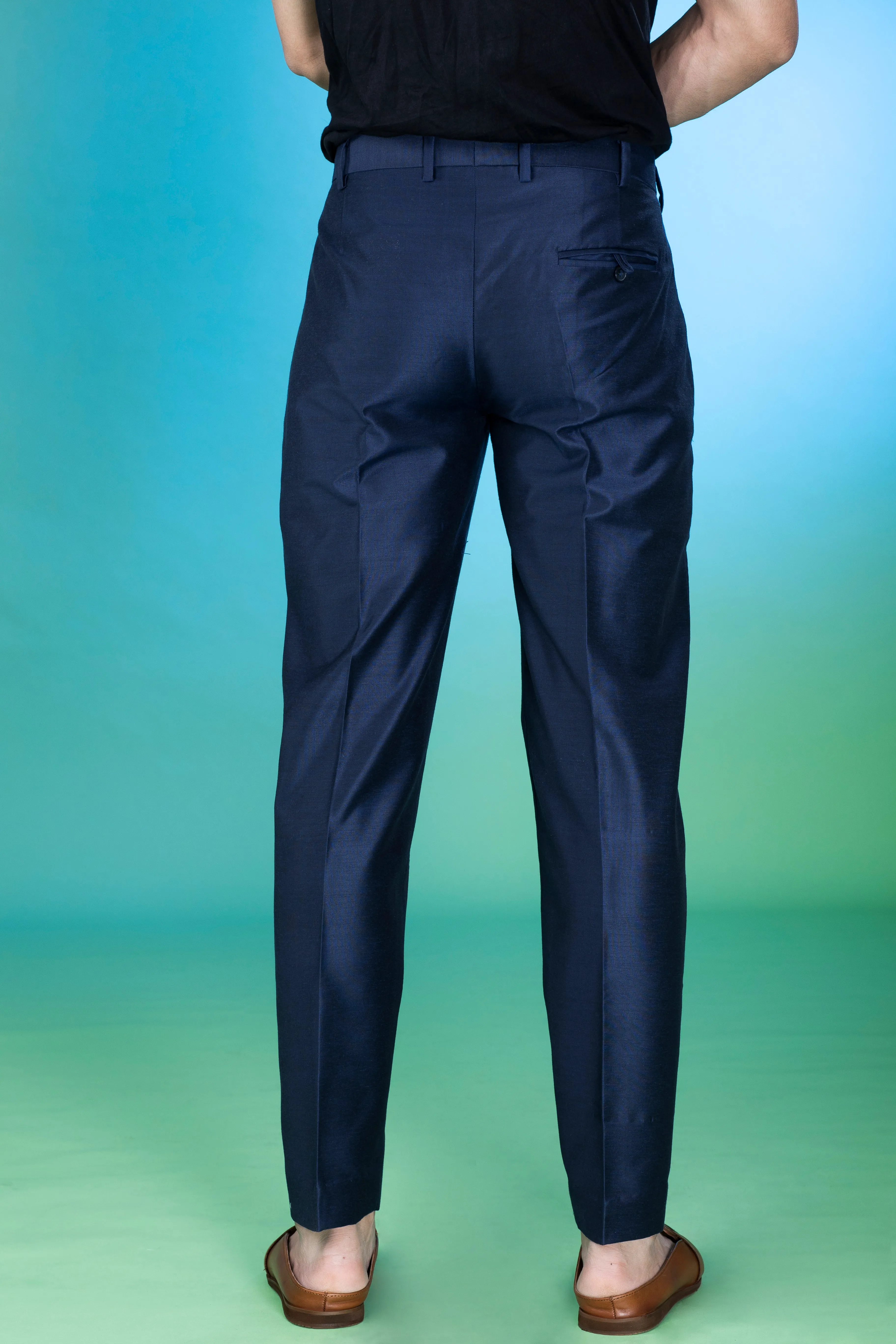 Blue Cotton Silk Pants