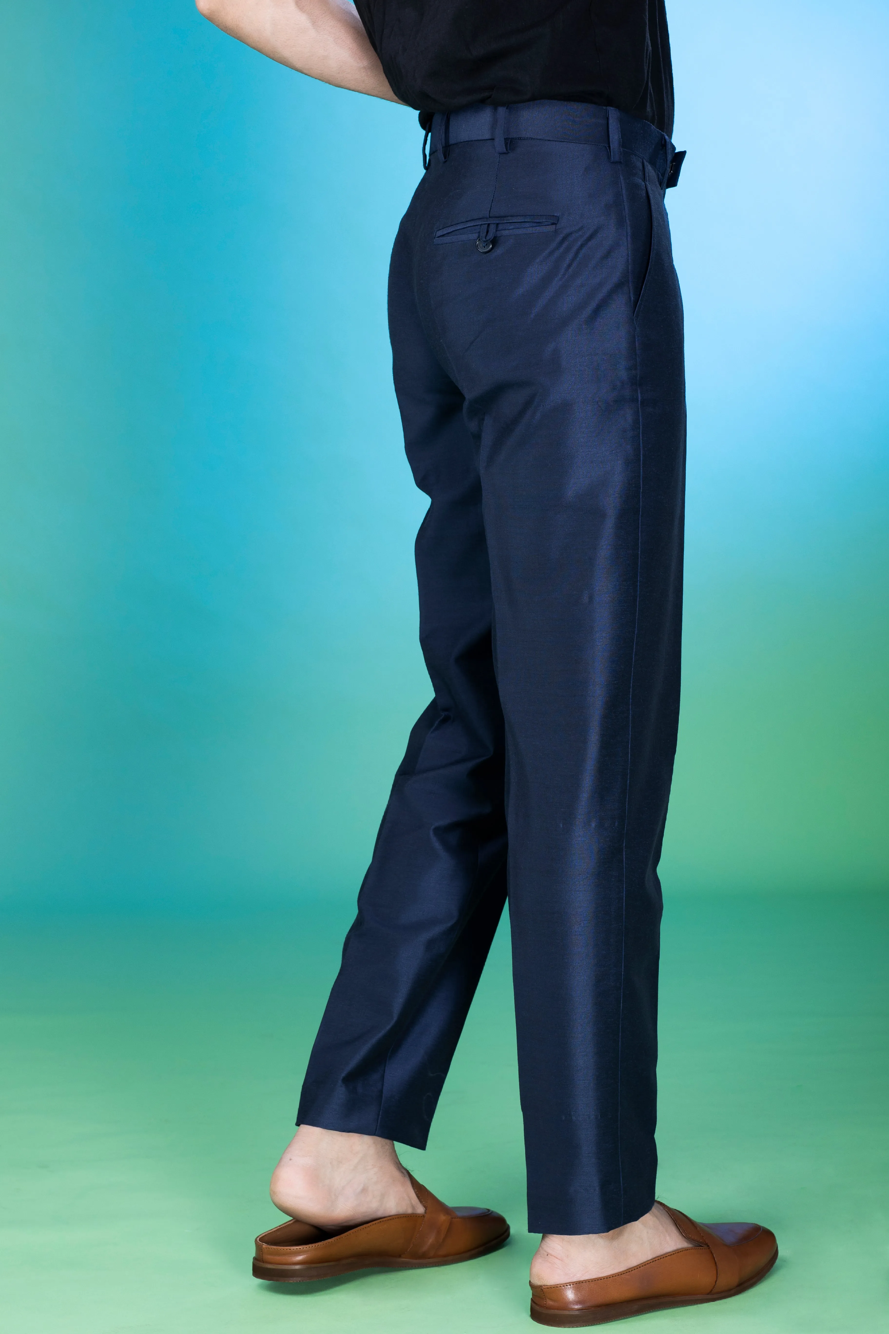 Blue Cotton Silk Pants